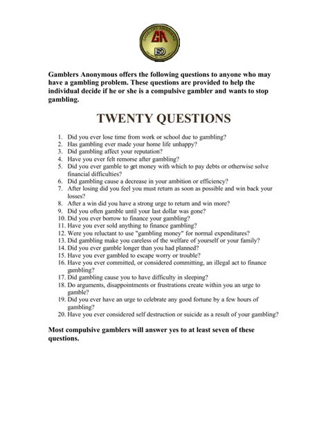 gamblers anonymous 20 questions